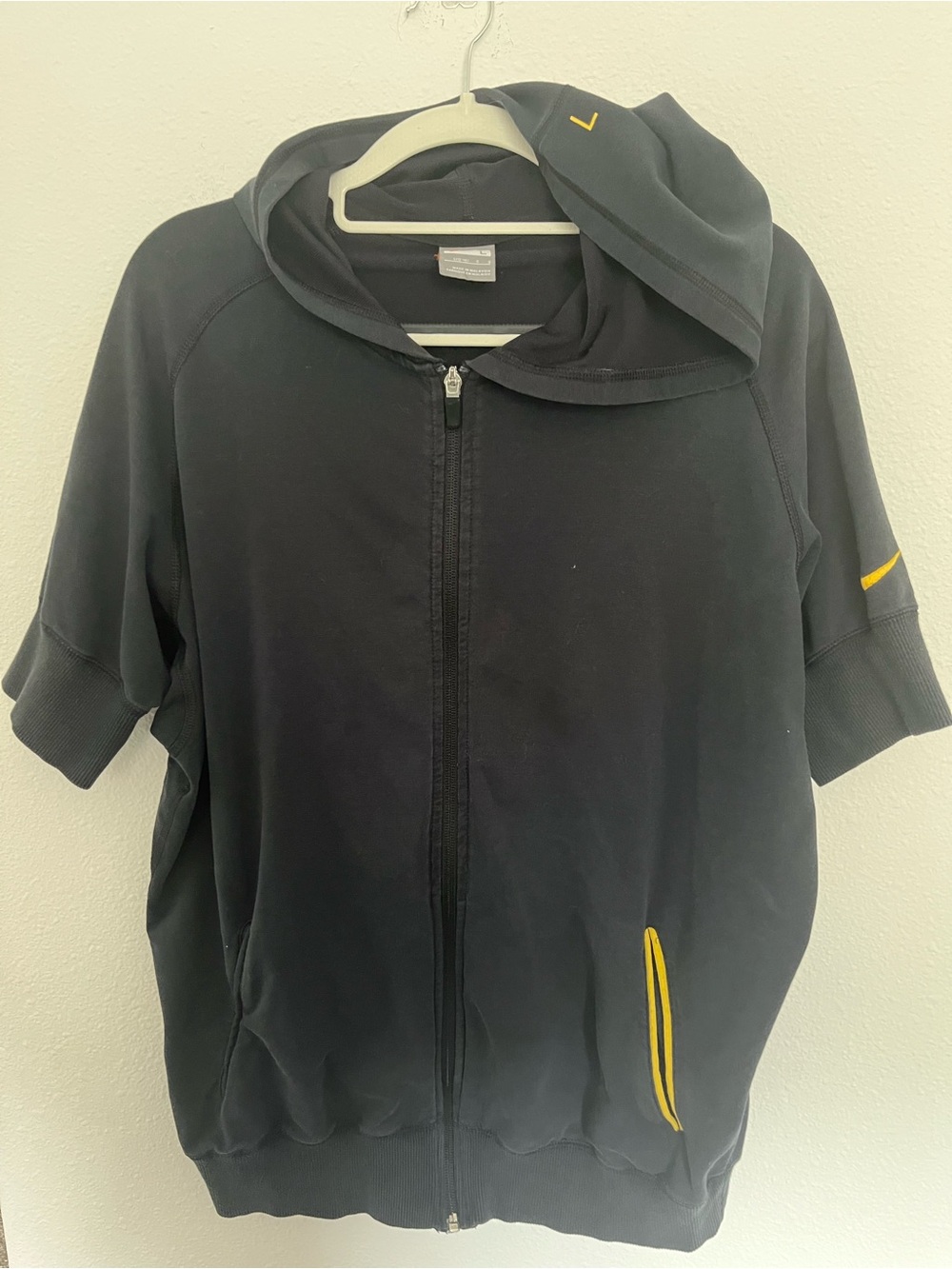 Nike Black Short-Sleeve Zip Hoodie with Yellow Accents